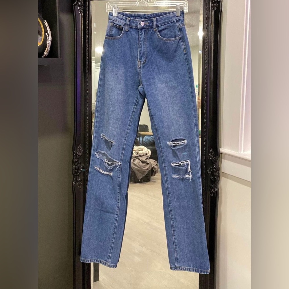 Ripped straight leg jeans